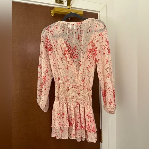 Princess Polly Altona Floral Print Mini Dress red/white long sleeve ruched - Picture 3 of 5